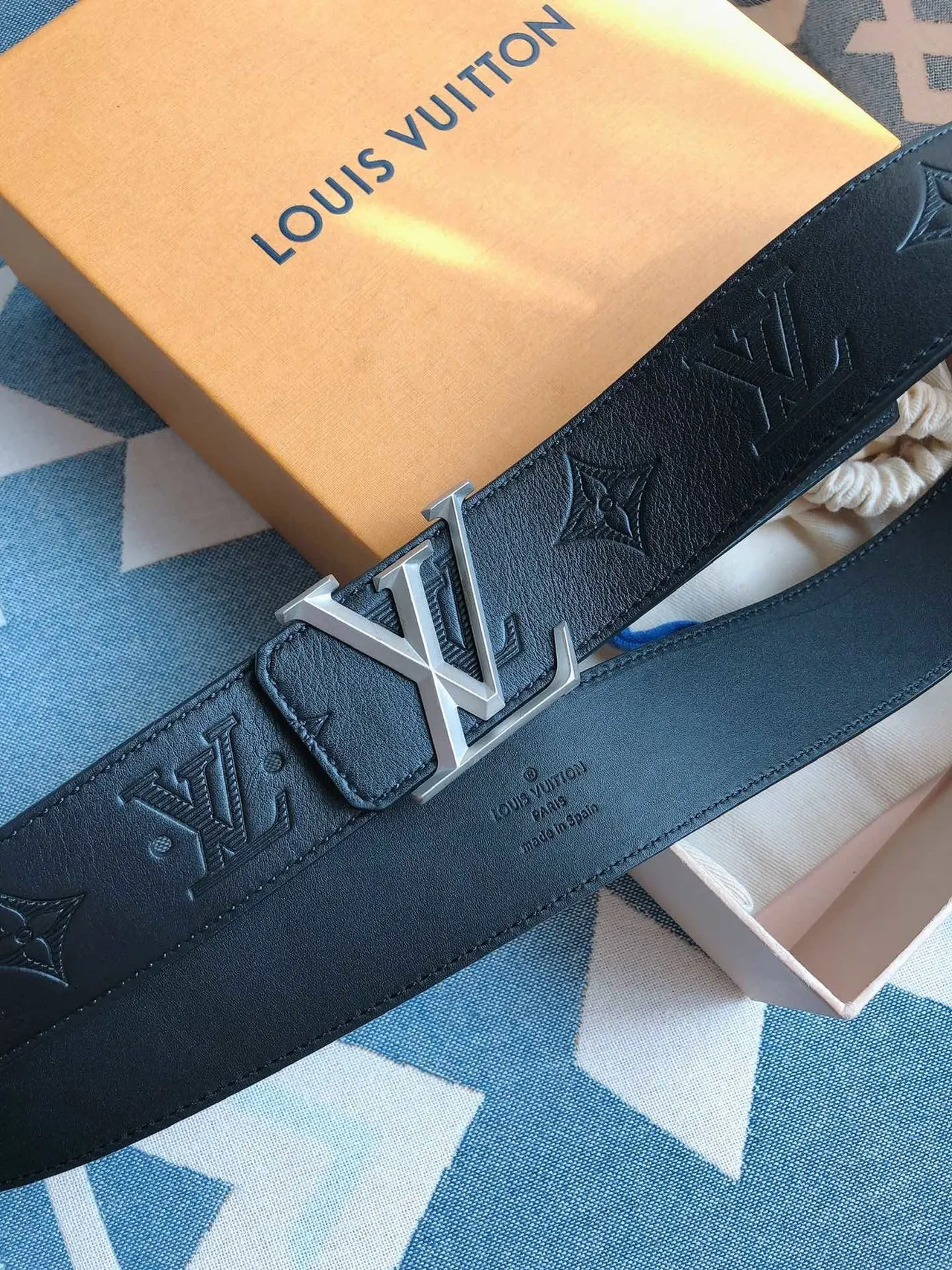 Louis Vuitton Embossed Monogram Black Leather Belt 9