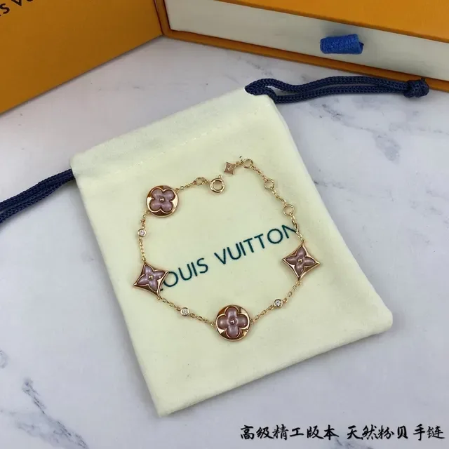 Louis Vuitton Floral Enamel and Crystal Rose Gold Chain Bracelet 2