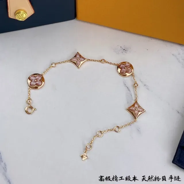 Louis Vuitton Floral Enamel and Crystal Rose Gold Chain Bracelet 3