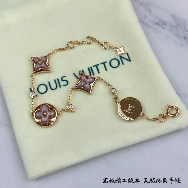 Louis Vuitton Floral Enamel and Crystal Rose Gold Chain Bracelet 5