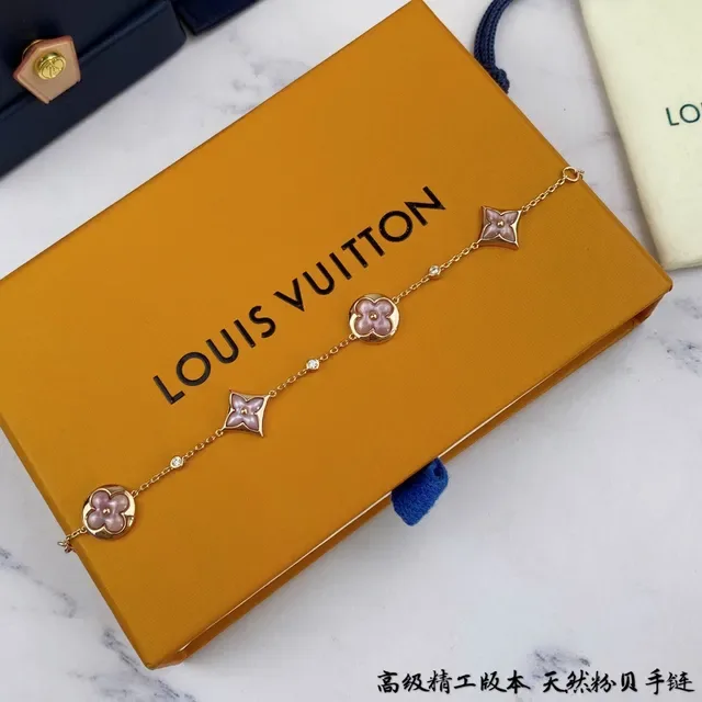 Louis Vuitton Floral Enamel and Crystal Rose Gold Chain Bracelet 6
