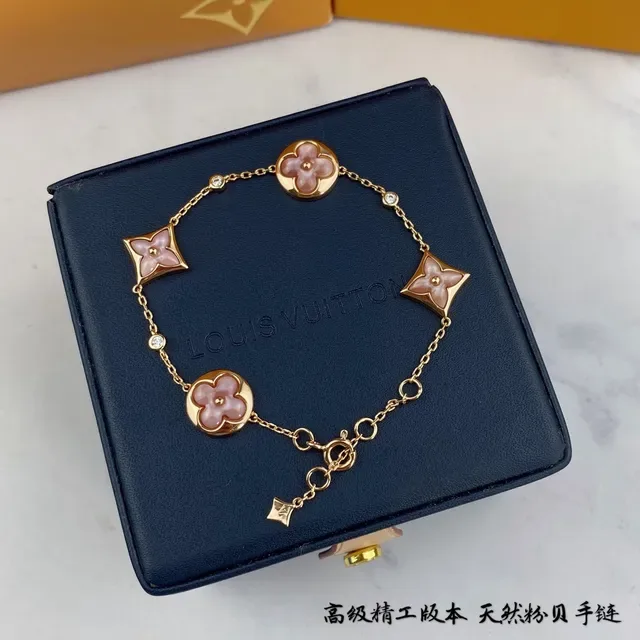 Louis Vuitton Floral Enamel and Crystal Rose Gold Chain Bracelet 8