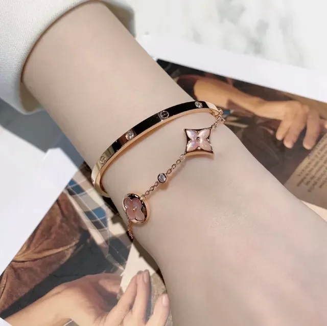 Louis Vuitton Floral Enamel and Crystal Rose Gold Chain Bracelet 9