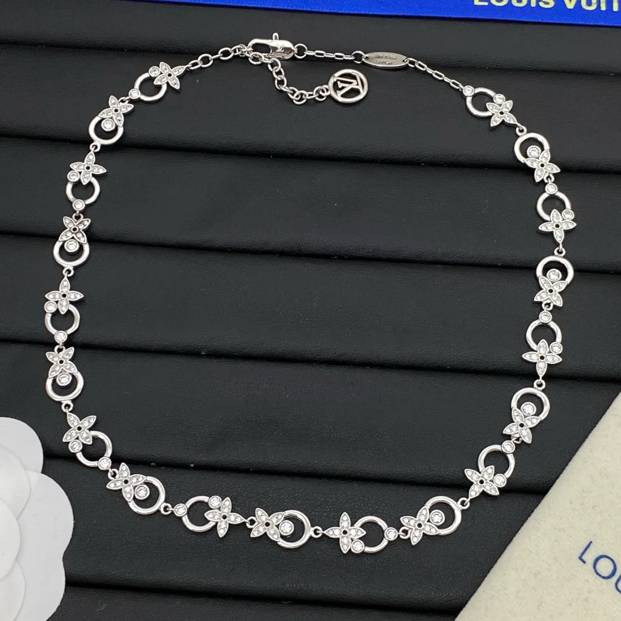 Louis Vuitton Floral Link Silver Transparent Motif Pavé-Crystal Embellished Necklace 2