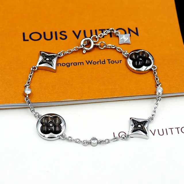 Louis Vuitton Pulseira Flor e Quatrofolha Encanto Prata Corrente Multicor Esmaltada Encantos Florais Pulseira 3