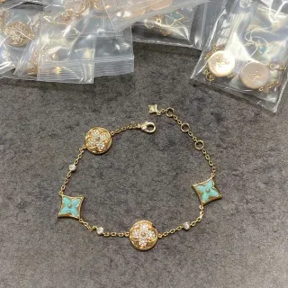 Louis Vuitton Flower Bracelet Gold Tone Turquoise Enamel Pavé Diamond Charms Bracelet