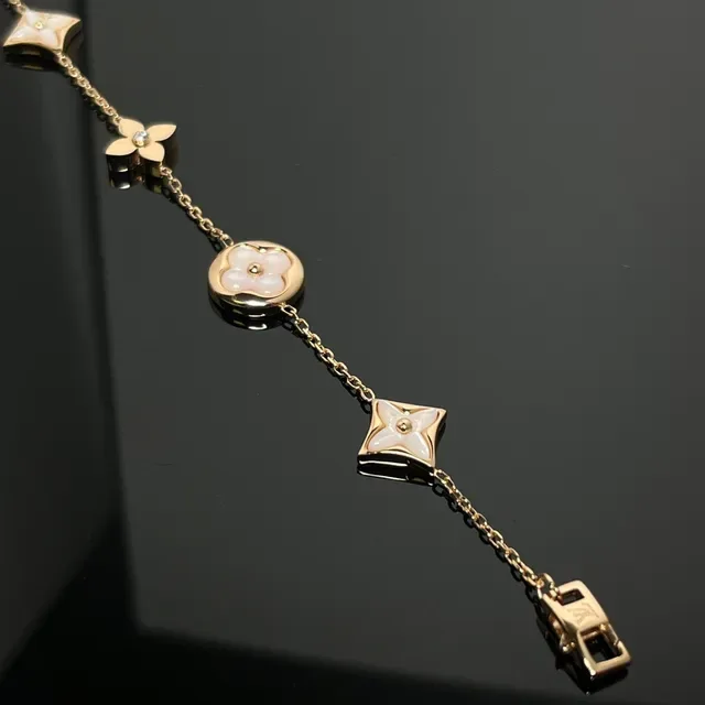 Louis Vuitton Flower Bracelet Gold Tone White Mother-of-Pearl Bracelet 4
