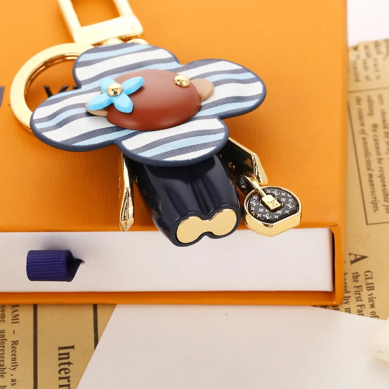 Louis Vuitton Flower Charm Blue Brown Striped Leather Gold-Tone Hardware Handbag 2