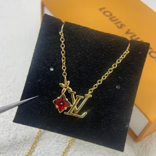 Louis Vuitton Flower LV Monogram Gold-Tone Red Enamel Necklace