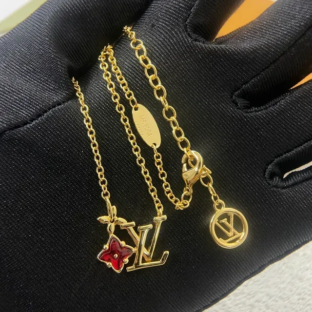 Louis Vuitton Flower LV Monogram Gold-Tone Red Enamel Necklace 2