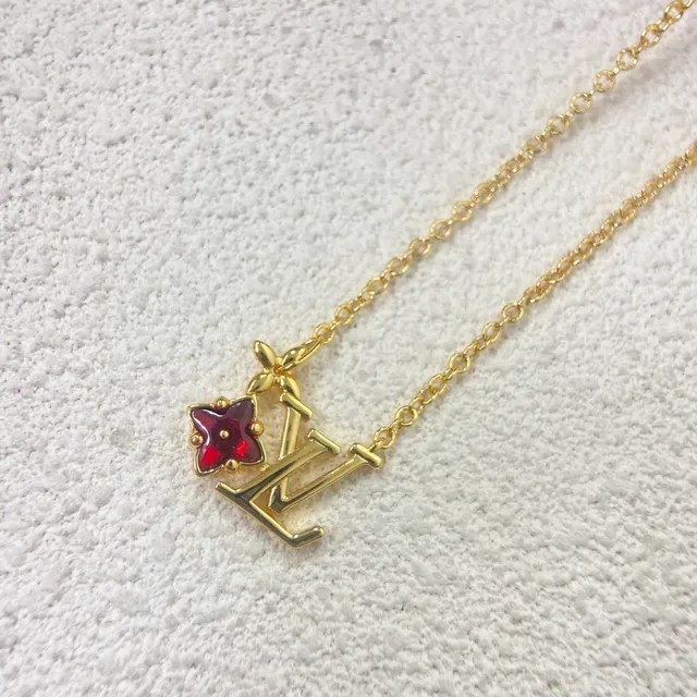 Louis Vuitton Flower LV Monogram Gold-Tone Red Enamel Necklace 3