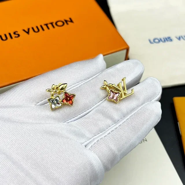Louis Vuitton Flower Monogram Crystal Stud Earrings 6
