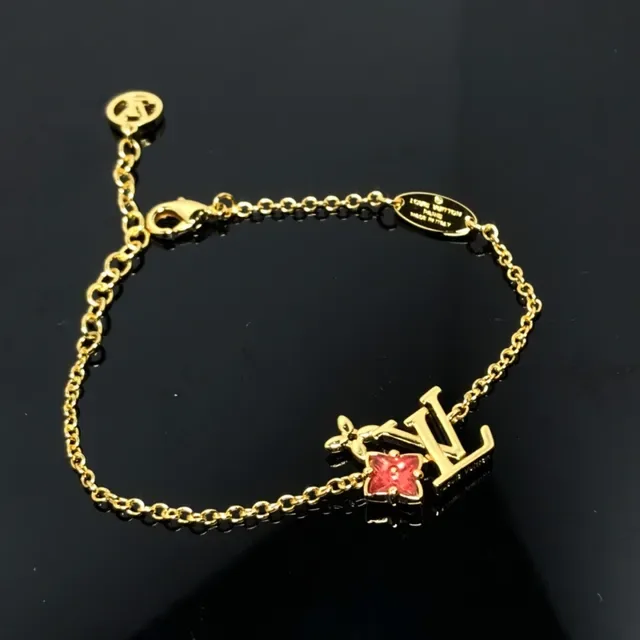 Louis Vuitton Flower Monogram Gold-Tone Red Floral Bracelet 2