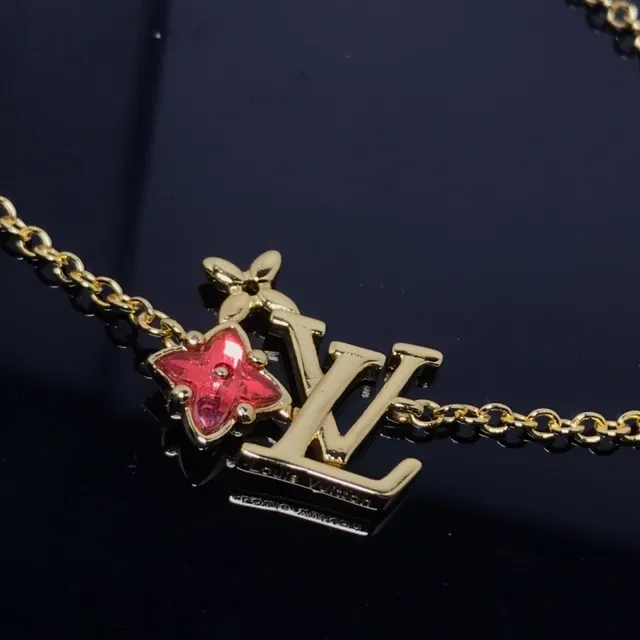 Louis Vuitton Flower Monogram Gold-Tone Red Floral Bracelet 4