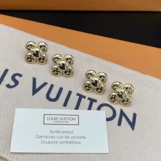 Louis Vuitton Flower Stud Gold Black Monogrammed Petals Earrings