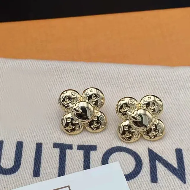 Louis Vuitton Flower Stud Gold Black Monogrammed Petals Earrings 4