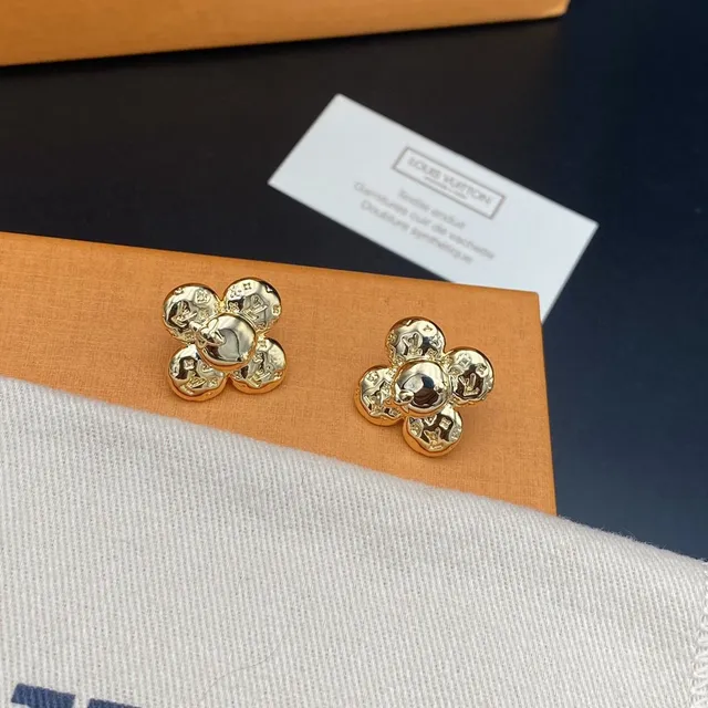 Louis Vuitton Flower Stud Gold Black Monogrammed Petals Earrings 5