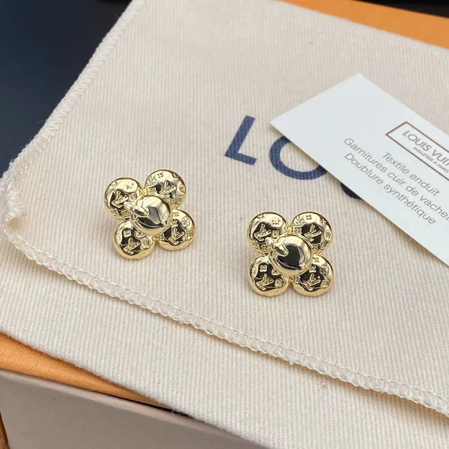 Louis Vuitton Flower Stud Gold Black Monogrammed Petals Earrings 6