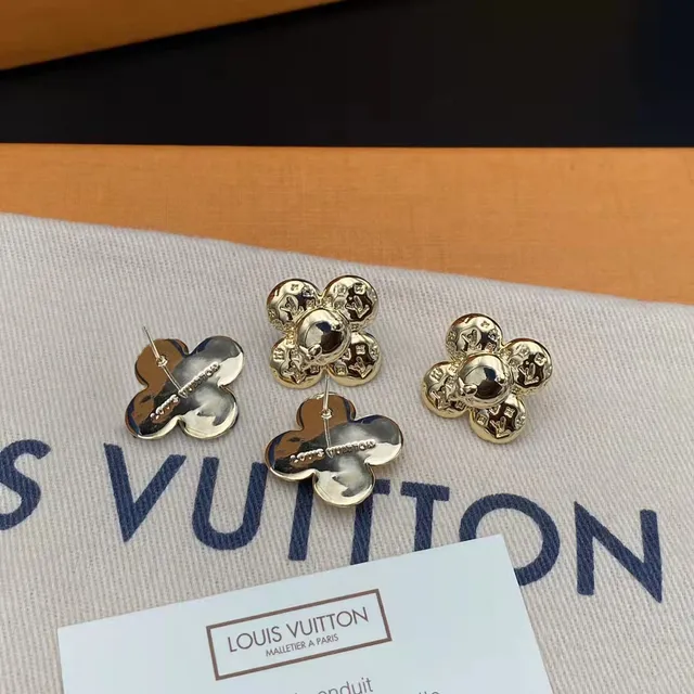 Louis Vuitton Flower Stud Gold Black Monogrammed Petals Earrings 8