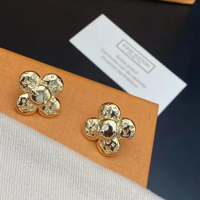 Louis Vuitton Flower Stud Gold Black Monogrammed Petals Earrings 9