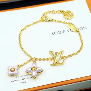 Louis Vuitton Cadena Curb de Oro Rosa LV Monogram Pulsera con Colgante