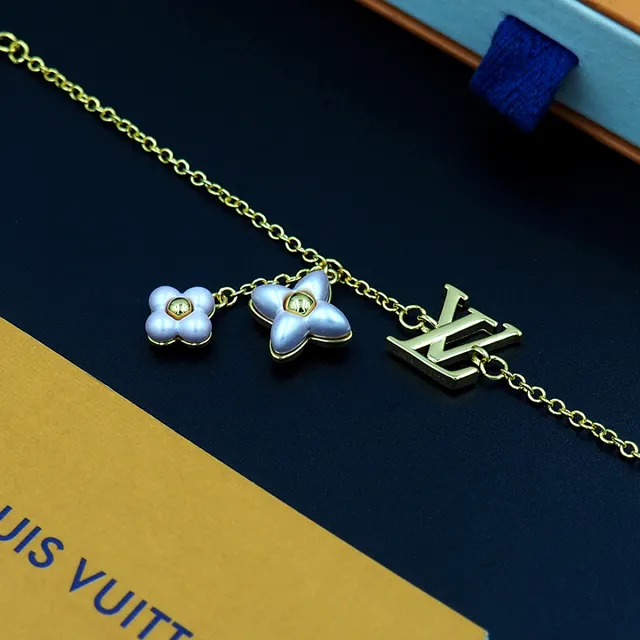 Louis Vuitton Gold Pink Curb Chain LV Monogram Pendant Bracelet 3
