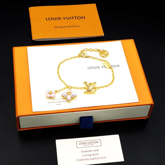 Louis Vuitton Gold Pink Curb Chain LV Monogram Pendant Bracelet 5