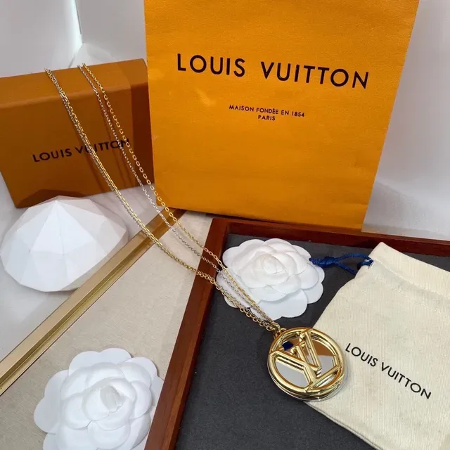 Louis Vuitton Gold Silver Circular Pendant Interlocking LV Monogram Necklace 5
