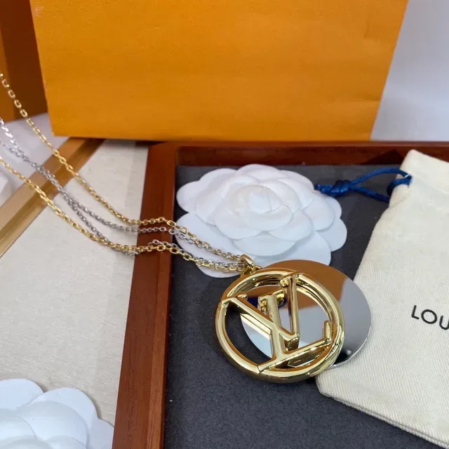 Louis Vuitton Gold Silver Circular Pendant Interlocking LV Monogram Necklace 8