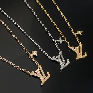 Louis Vuitton Gold Silver Pavé-Set Monogram Pendant Star Charm Accent Necklace