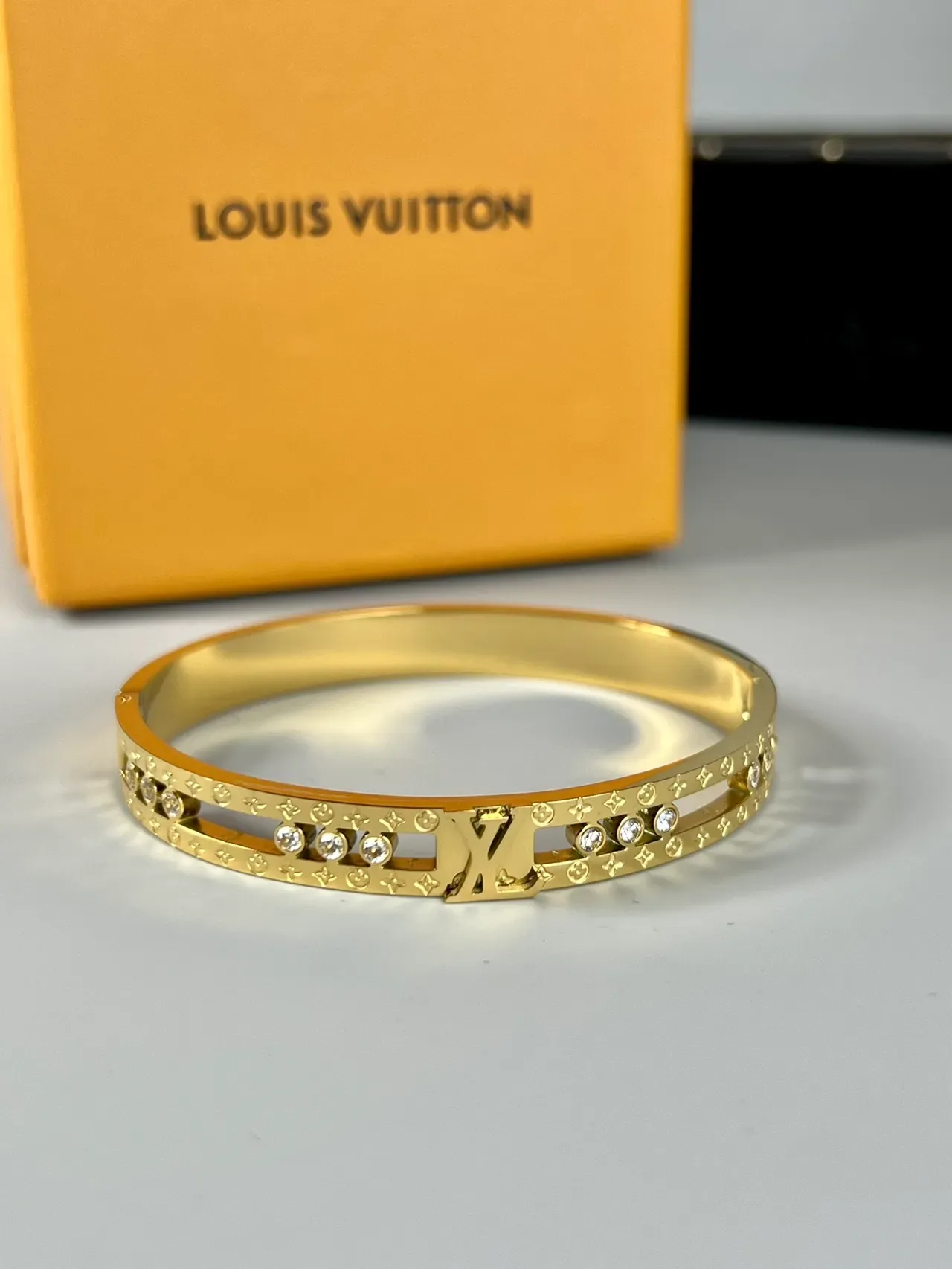 Louis Vuitton Gold Silver Rigid Bangle Crystal-Embellished Bracelet 2