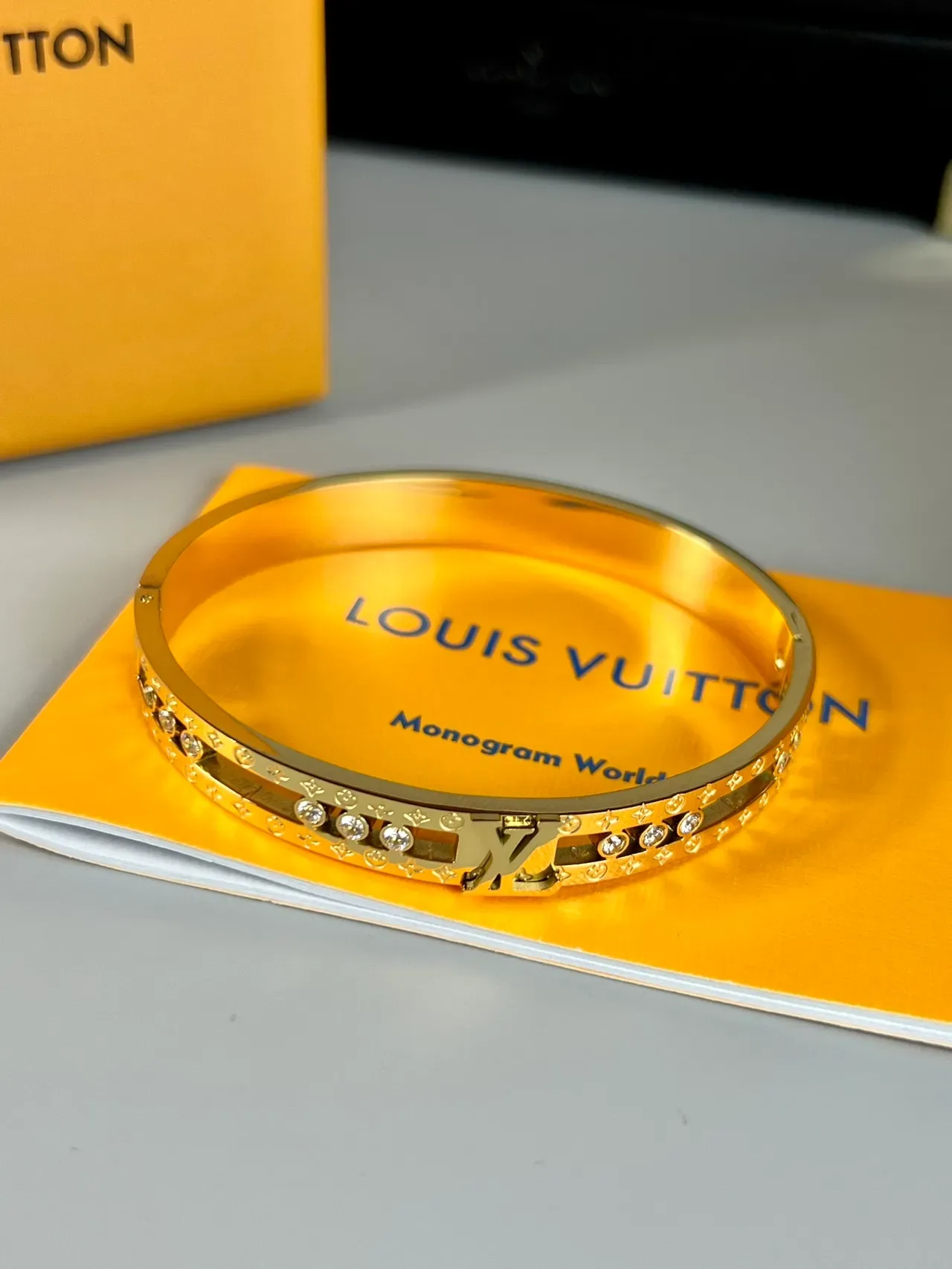 Louis Vuitton Gold Silver Rigid Bangle Crystal-Embellished Bracelet 3