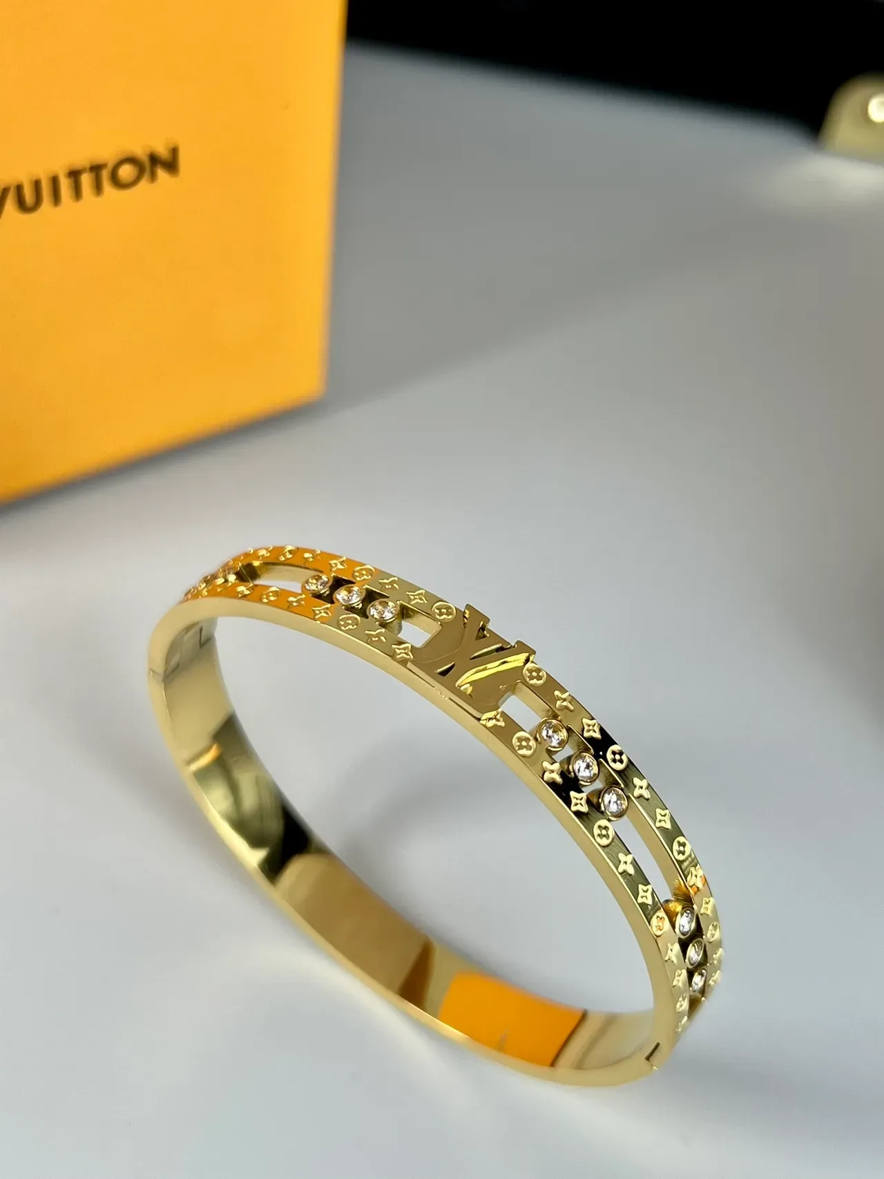 Louis Vuitton Gold Silver Rigid Bangle Crystal-Embellished Bracelet 5