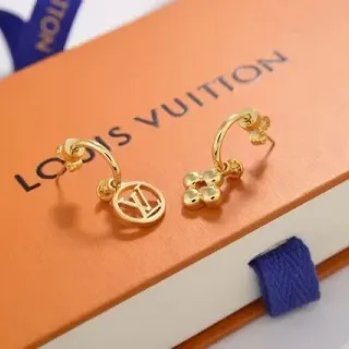 Louis Vuitton Gold-Tone Monogram and Floral Hoop Earrings