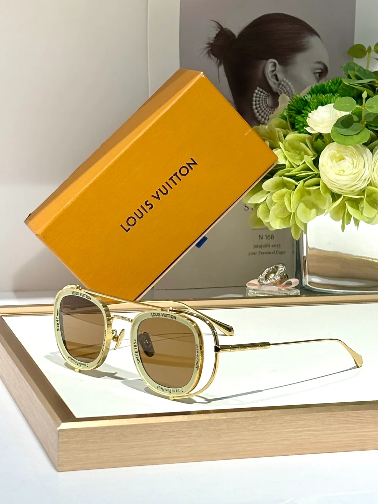 Louis Vuitton Gold-Tone Square Aviator Sunglasses 5