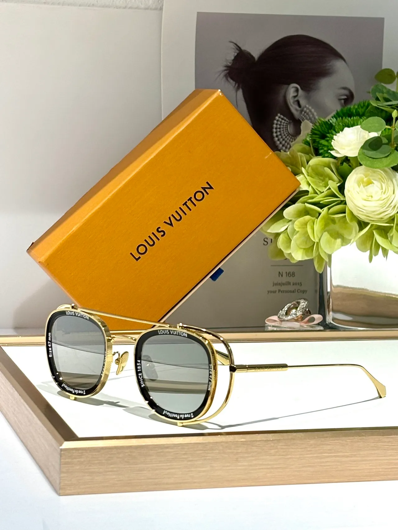 Louis Vuitton Gold-Tone Square Aviator Sunglasses 7
