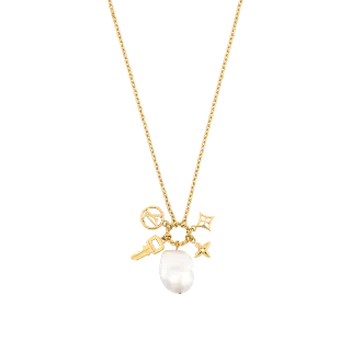 Louis Vuitton Collier Chaîne de Corde Perle Baroque Blanc et Or