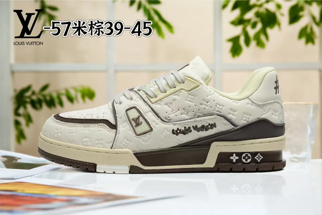 Louis Vuitton Gray Beige Layered Mixed-Material Upper Sculpted White Midsole Lifestyle Sneakers 23