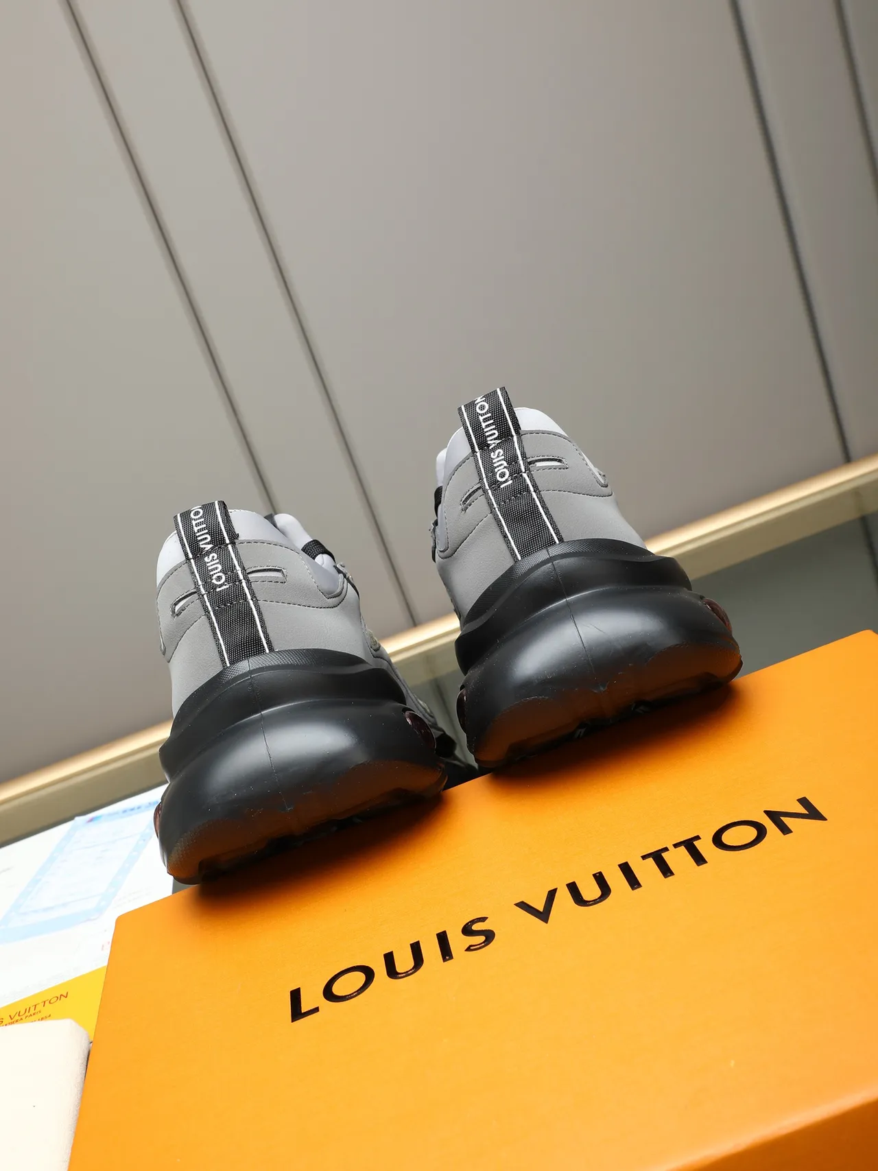 Louis Vuitton Gray Black Sculpted Sole Camo-Print Mesh Panels Chunky Sneakers 3
