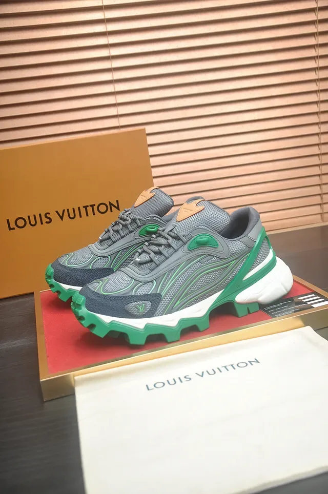 Louis Vuitton Gray Green Sole Mesh Upper Chunky Sneakers 4