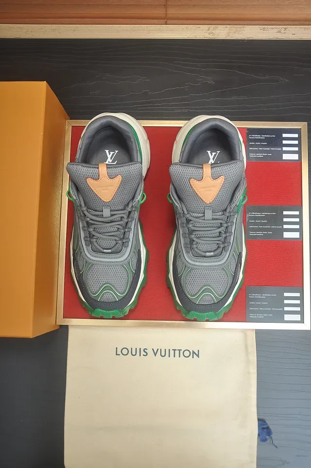 Louis Vuitton Gray Green Sole Mesh Upper Chunky Sneakers 5