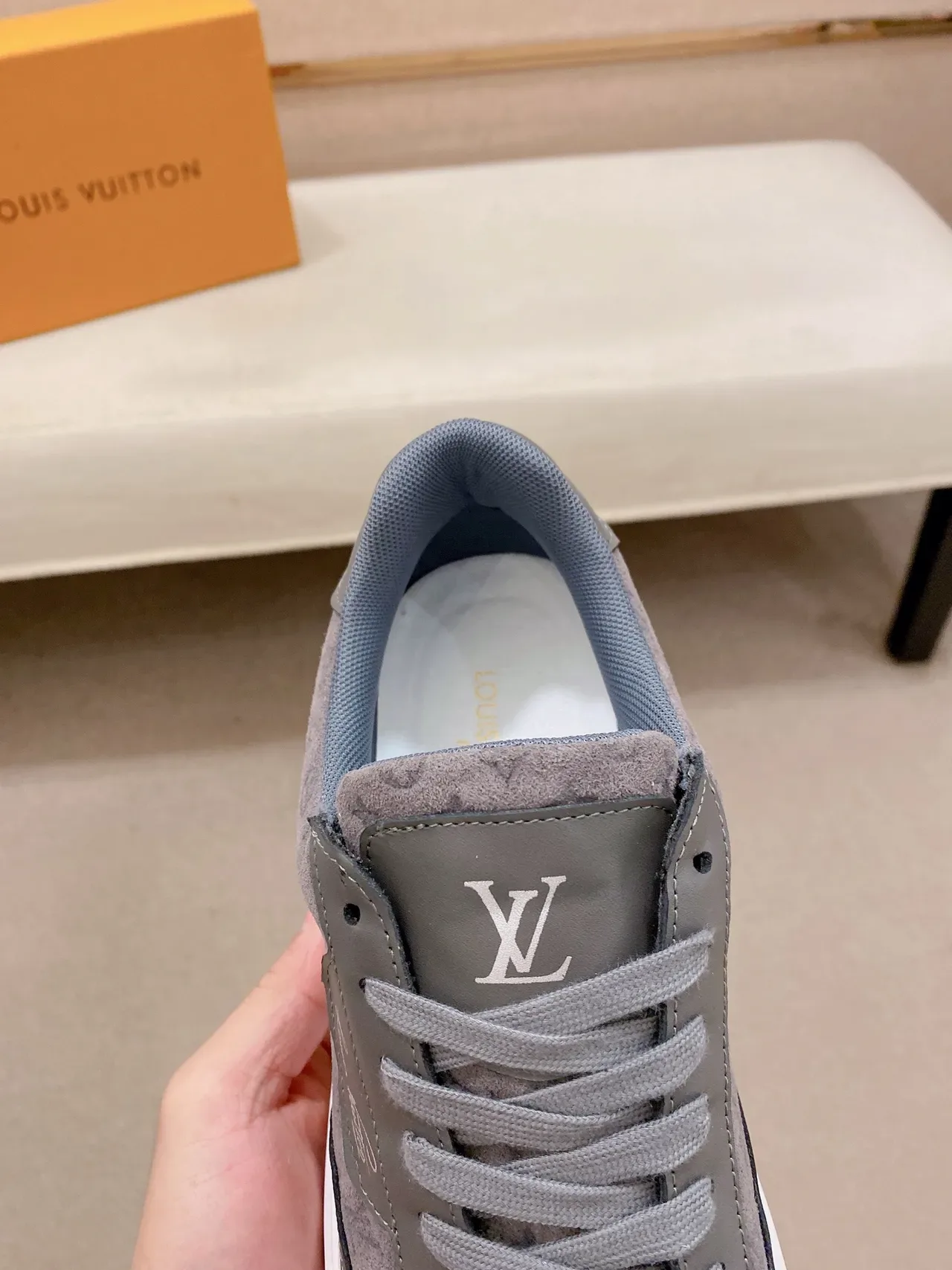 Louis Vuitton Gray White Low-Top Monogrammed Suede Lifestyle Sneakers 4