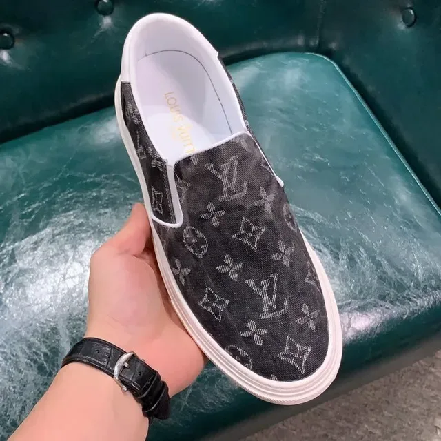 Louis Vuitton Gray White Monogram Canvas Slip-On Lifestyle Sneakers 4