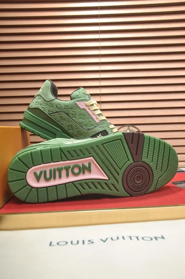Louis Vuitton Green Beige Embossed Monogram Leather Layered Sculpted Midsole Lifestyle Sneakers 3