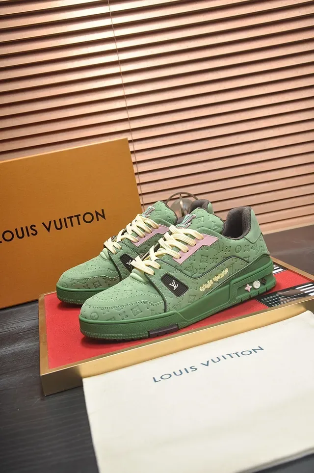 Louis Vuitton Green Beige Embossed Monogram Leather Layered Sculpted Midsole Lifestyle Sneakers 4