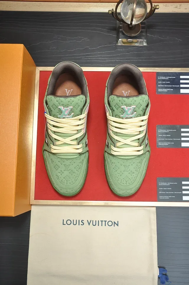 Louis Vuitton Green Beige Embossed Monogram Leather Layered Sculpted Midsole Lifestyle Sneakers 5