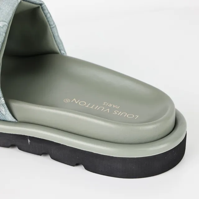 Louis Vuitton Green Black Monogrammed Canvas Strap Platform Sole Slippers 4
