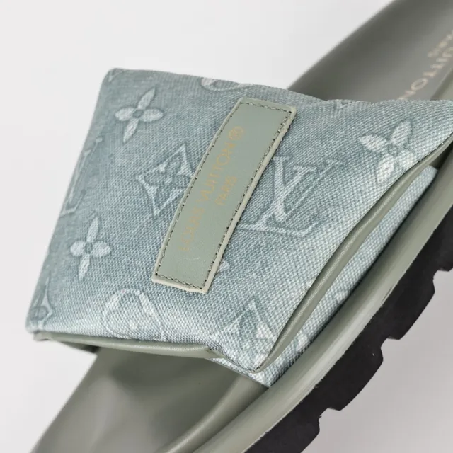 Louis Vuitton Green Black Monogrammed Canvas Strap Platform Sole Slippers 6
