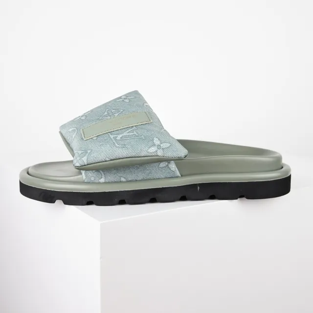 Louis Vuitton Green Black Monogrammed Canvas Strap Platform Sole Slippers 9