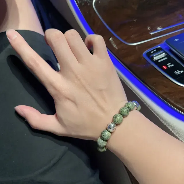 Louis Vuitton Green Silver Beaded Natural Stone Bracelet 2